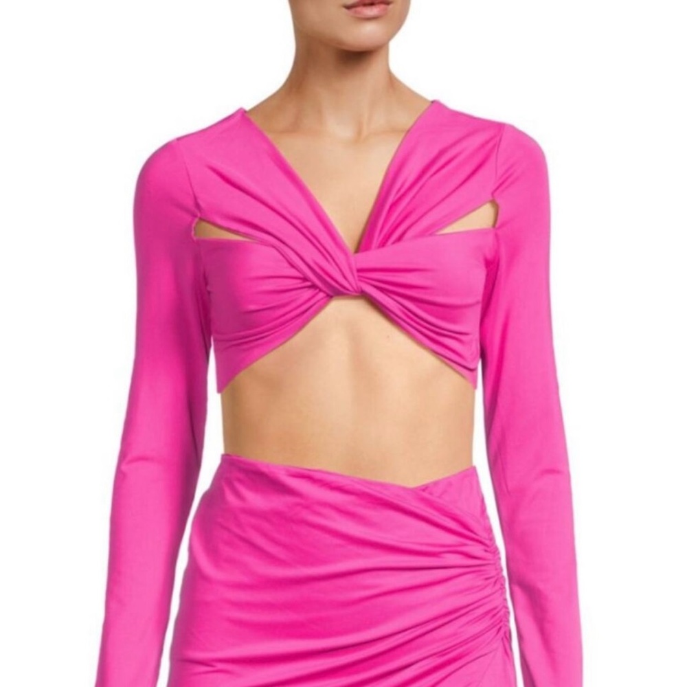 Area Stars Pink Long Sleeve Tie Front Crop Blouse